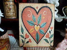 THE BEST OLD RETRO VINTAGE PRIMITIVE FRAKTUR FOLK ART STYLE VALENTINE HEART SIGN