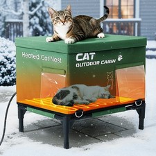 NAIZEA Heated Cat House for Outside Winter Insulated Cat Shelter with Heater USB
