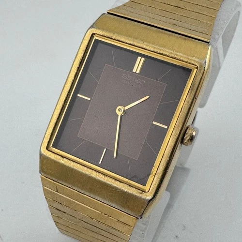 Vintage Seiko Quartz Watch 6530-5420 Men Gold Tone Rectangle Analog New Battery