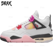 Air Jordan 4 Retro Comic GS Low Basketball Shoes White Grey Pink IO2361-100