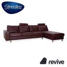 Stressless E200 Leather Corner Sofa Red Bordeaux Couch