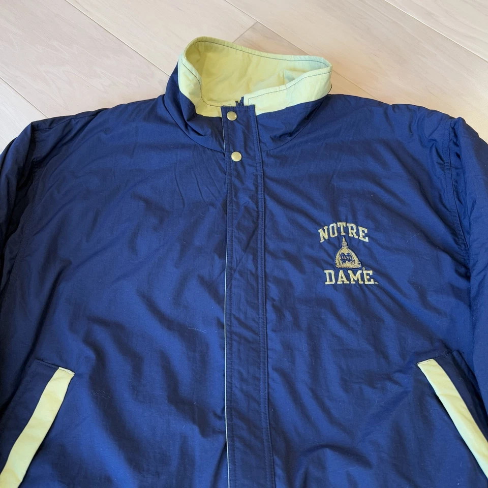 Chaqueta Campeona De Colección Notre Dame XL Azul Años 90 Cremallera Completa Puffer Lucha Irlandesa Foto 3 de 4