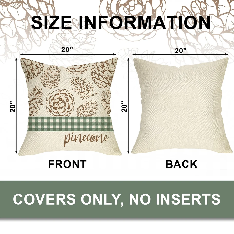 Hello Winter Pine Cone Decorative Throw Pillow Covers 20 x 20 Set of 4, Let I... - Image 2 of 4