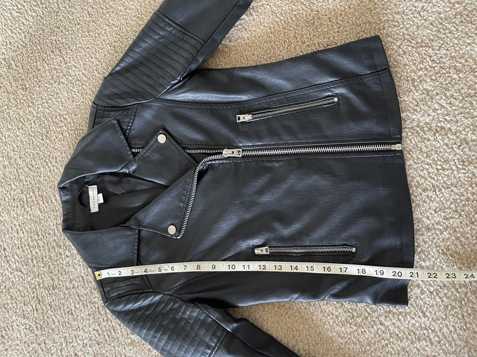 Topshop Moto Jacket Women's Size 0 XS 100%  Polyester Faux Leather - Image 3 of 4