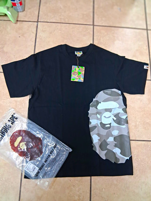 A Bathing Ape BAPE Black Ape Head Graphic Logo Crew Neck Tee Shirt Men's XL