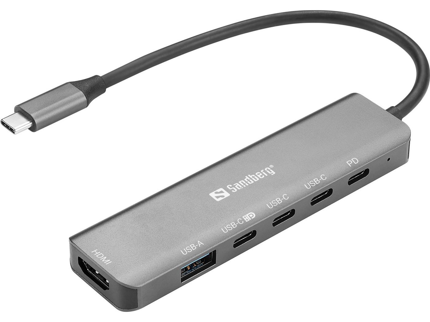 Sandberg USB-C 6-in-1 MediaDock (USB-C, 6 Ports), Dockingstation + USB Hub, Grau - Bild 2