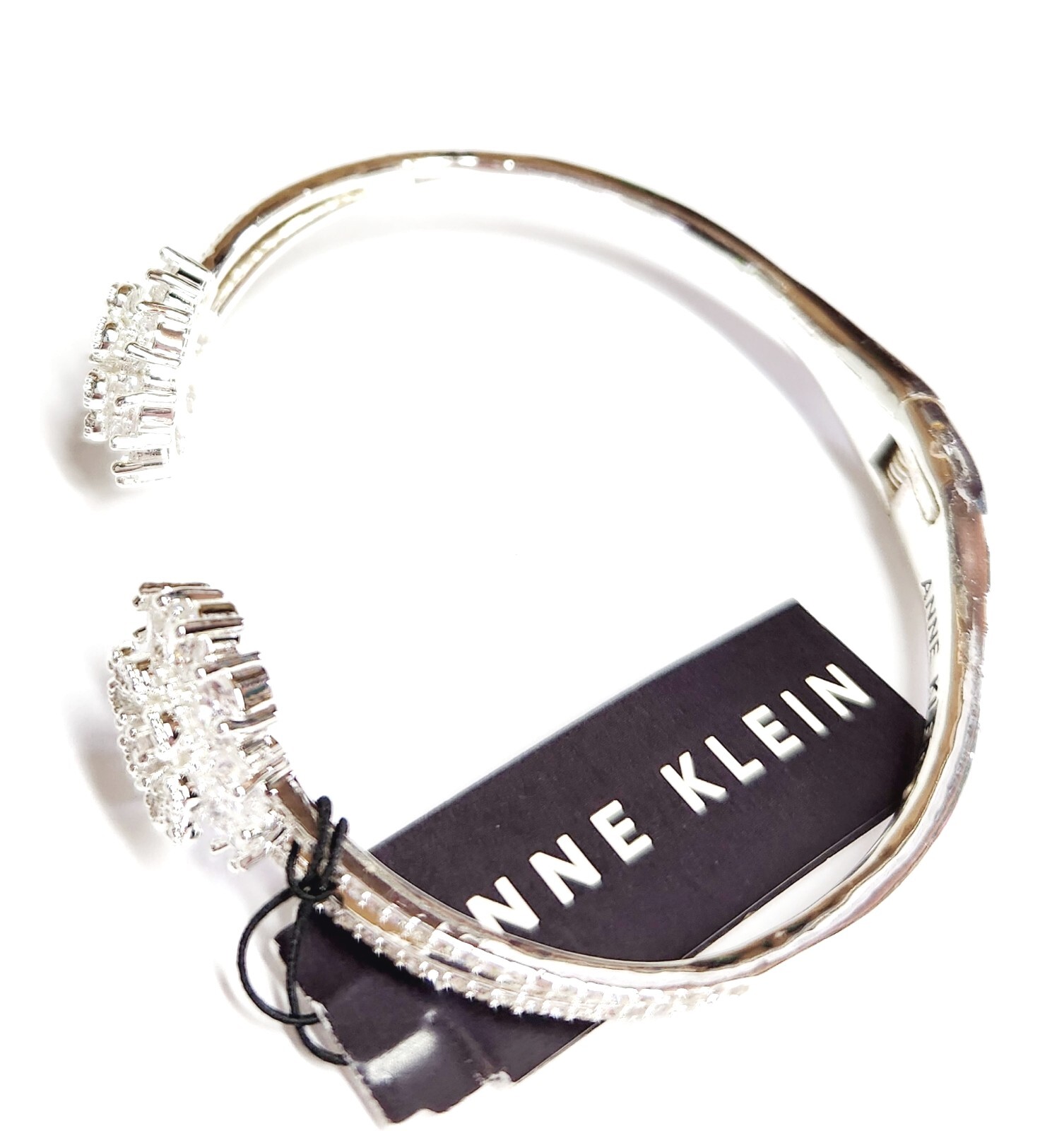 Anne Klein Cubic Zirconia Crystal Hinged Cuff Bracelet Silvertone Plated NWT