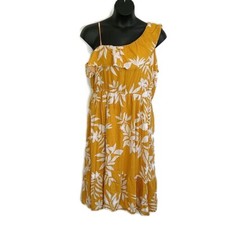 Old Navy Womens sz XL Dress Yellow White Floral Ruffle Shoulder Midi Sleeveless