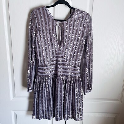 NWT Anthropologie Lilac Purple Sequin Open Back Long Sleeve Mini Dress Size  6 | eBay