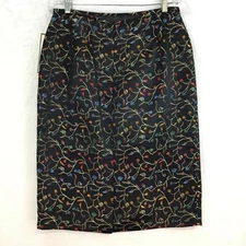 Travis Ayers / Black Metallic Gold Floral Zip Pencil Straight Skirt / Size 12