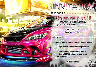 5 ou 12 cartes invitation anniversaire AUTO VOITURE DE COURSE réf 276