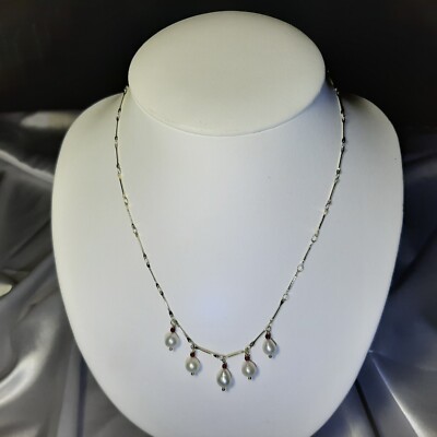Collier De Perles De Culture Et Grenat - Or Jaune 14k Plaqué Sur Laiton - Fait Main - Neuf Avec étiquettes