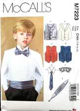 McCall's M7223 Boys Sz 7-8-10-12 Vests, Cummerbund, Bow Tie, Neck Tie New Uncut