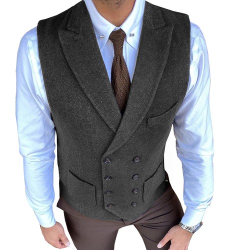 Mens Double-Breasted Vest Vintage Notch 