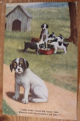 Comic Hund Postkarte ''Sie sagten mir, dass zwei so billig gehen könnten wie einer