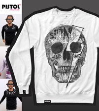 Pistol Boutique Men's White GRAFFITI SKULL LIGHTNING Casual Sweatshirt Jumper