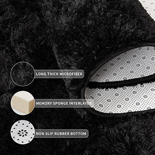 Super Soft Fluffy Rug for Bedroom, Modern Shaggy Rug Fuzzy 4 x 6 Feet Black - Picture 2 of 8