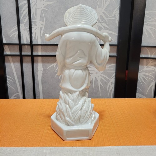 Vintage Chinese White Porcelain Farmer with Hat Carrying Yoke Statue 9" tall - Picture 2 of 3
