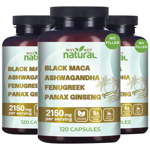 Why Not Natural 4 en 1 Orgánica Maca Negra, Ashwagandha, Fenogreco, Panax Ginseng - Imagen 9 de 10