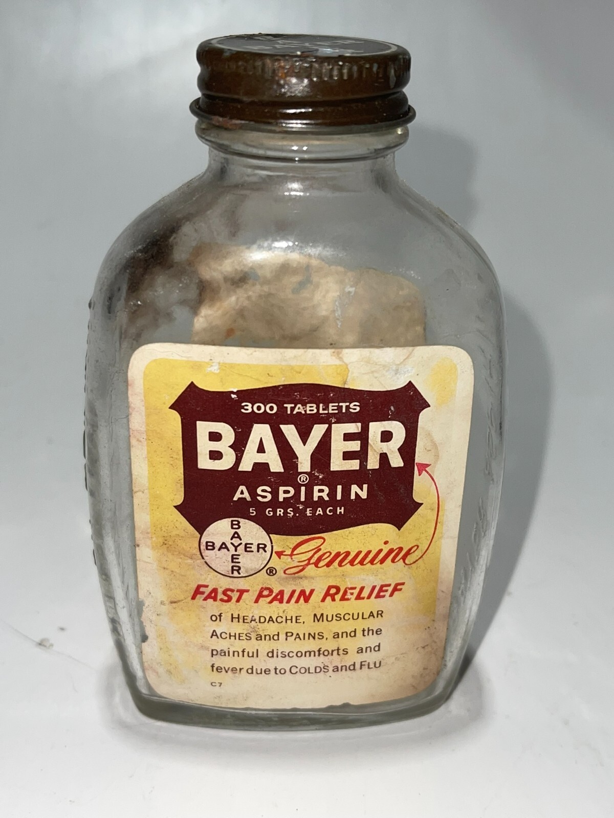 Bayer Aspirin Glass Bottle Metal Lid 300 Tablet Size Vintage eBay