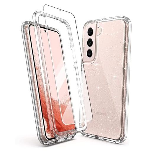 Clear Shockproof Case with 2 Packs Tempered for Samsung Galaxy S22 Glitter