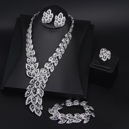 Jewelry Set Women Crystal Bib Choker Pendant Necklace Earrings Ring Bracelet New - Picture 16 of 22