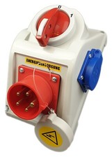 Stecker Wandgerätestecker 16A 5p IP44 Schuko 230V und Schalter 0-1 mit Blockade