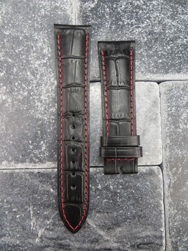 18 mm Lederarmband schwarz Uhrenarmband mit Original-Zubehör-Hersteller Omega Tang Schnalle Set poliert rot - Bild 2 von 6