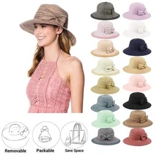 Women's UPF50 Foldable Packable Summer Sun Beach Straw Hat Cap