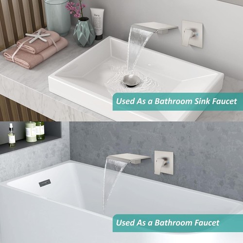 Elegant Brushed Nickel Wall Mount Tub Faucet - Single Handle Design for Easy Use - Picture 4 of 10