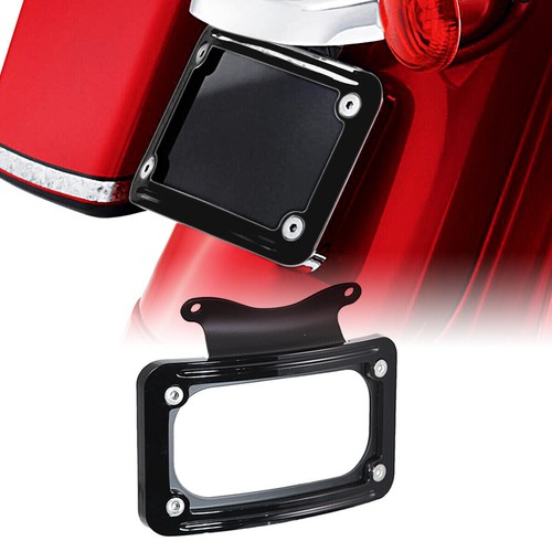 Black Curved Laydown License Plate Mount Bracket For Harley Touring 10-23 Model - Picture 2 of 8