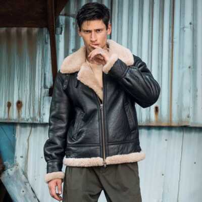Men's RAF B3 Bomber Flight Aviator Shearling Sheep Skin Leather Jacket Coat M51