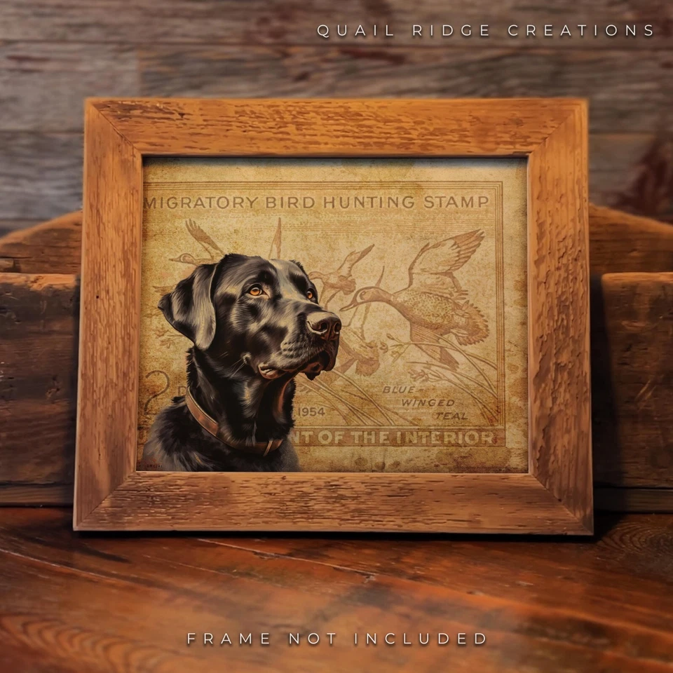 Vintage Duck Hunting Stamp Art Print 8X10 Black Lab Dog Fishing Cabin Wall Decor - Image 4 of 4