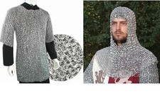 Chainmail Armor 9mm Chain mail Hauberk with Chainmail Coif Aluminum Riveted LARP