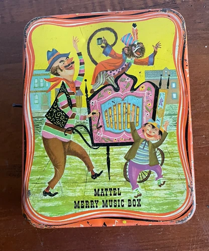 Vintage 1950’s Mattel Merry Music Box Metal Tin Organ Grinder Monkey Parts Only