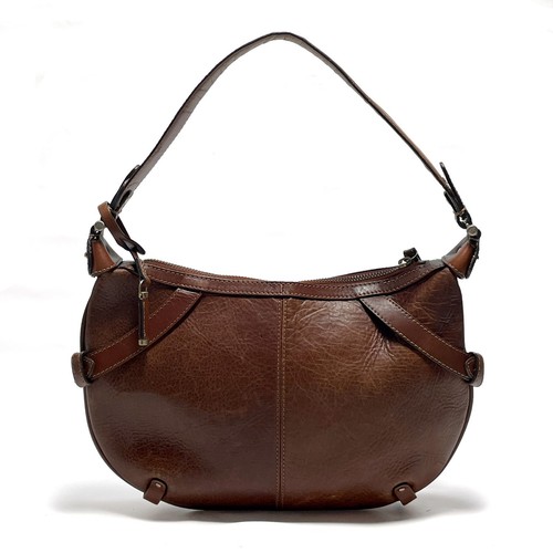 Vtg Genuine Leather LIZ CLAIBORNE NY Hobo Shoulder Bag Brown Crescent Zip Purse