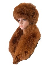 Vintage 70s Real Brown Fox Fur Collar and Hat Set Sz:M