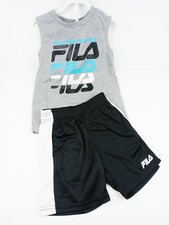 FILA Boys Shorts  Sleeveless Tank Top Set Size 4 Black, Blue, White  Gray