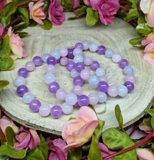 Handmade Pretty Purpley Morganite Crystal 10mm Bead Bracelet - Healing Gift