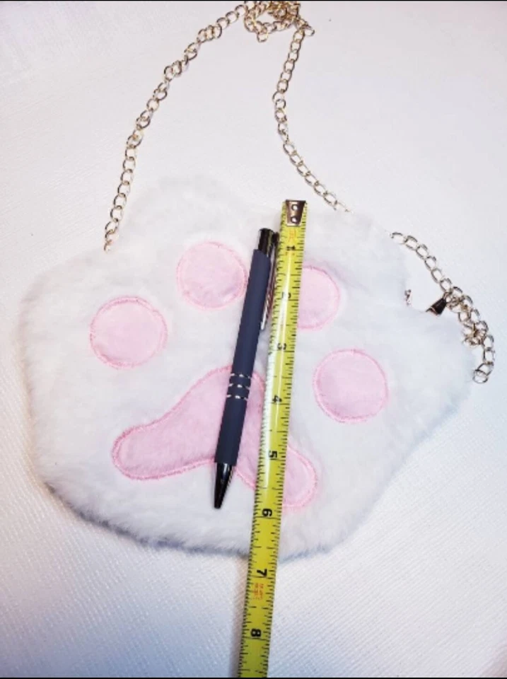 Faux Fur Cat Paw Purse Fluffy kawaii bag cross body chain zipper pocket kitten - Image 4 of 4