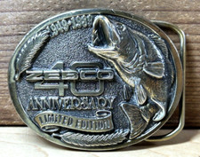 Vintage 1989 ZEBCO 40TH ANNIVERSARY Belt Buckle Limited Edition Fishing 2.75"