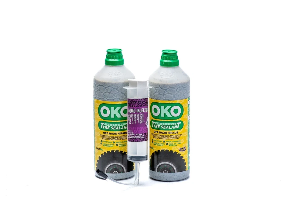 OKO OFF ROAD 1250ML TYRE SEALANT BOTTLE X2 & 150ML INJECTOR -- PREVENT PUNCTURES