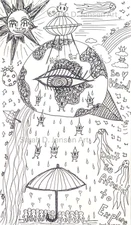 Original Ink Pen Drawing Weird Surreal Expressive Outsider Art Unframed Signed