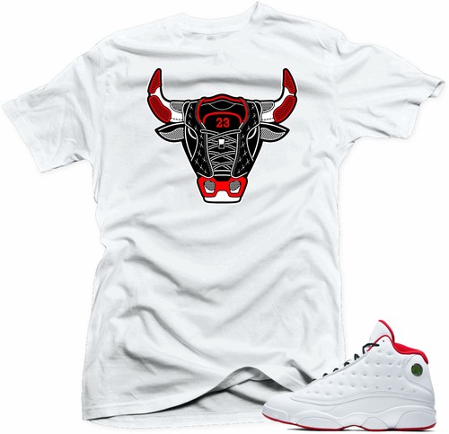 Shirt to match Air Jordan History of Flight Retro 13. Bull 13 White  Tee  - Picture 1 of 3