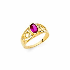 Real 14K Yellow Gold Children's Purple Oval Cubic Zirconia Baby Ring Band
