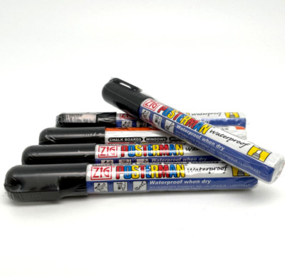 Zig Kreidemarker 5 x Posterman WASSERFEST  schwarz  Kreidestift  Außenbereich