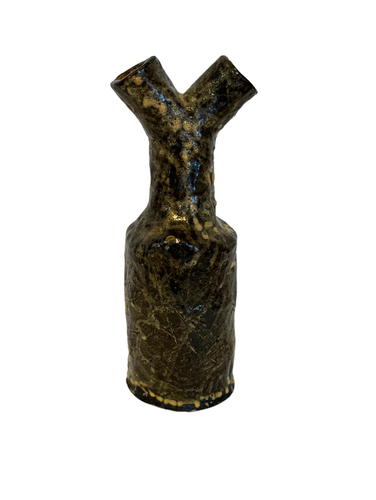 Rare Handmade Vase/Decorative Bottle – Abstract Brown & Beige with 2 openings - Picture 2 of 7