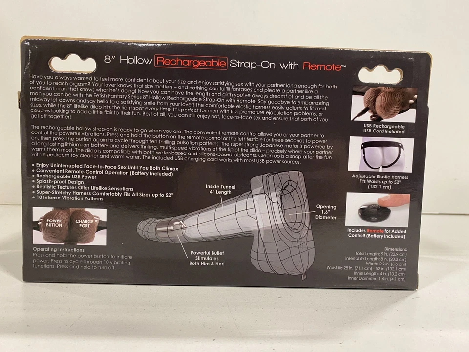 Fetish Fantasy 8in Hollow Rechargeable Strap-On with Remote, Brown - Image 3 of 3