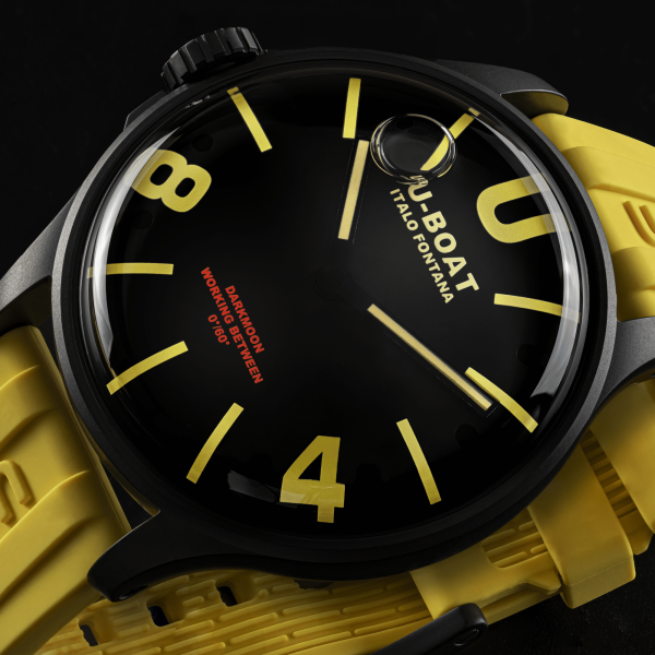 New U-Boat DARKMOON 44MM BK YELLOW PVD Rubber Band Men's Watch