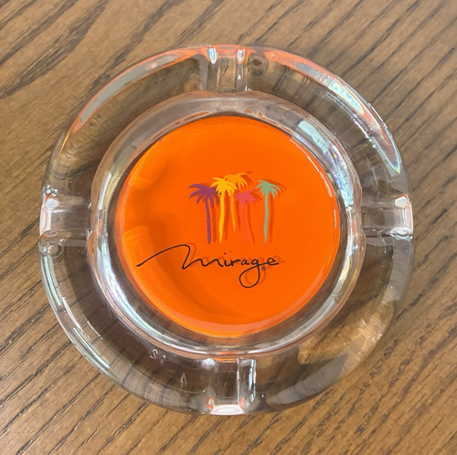 Vintage Mirage Casino Hotel Ashtray Las Vegas Strip Orange Clear Glass Palm Tree